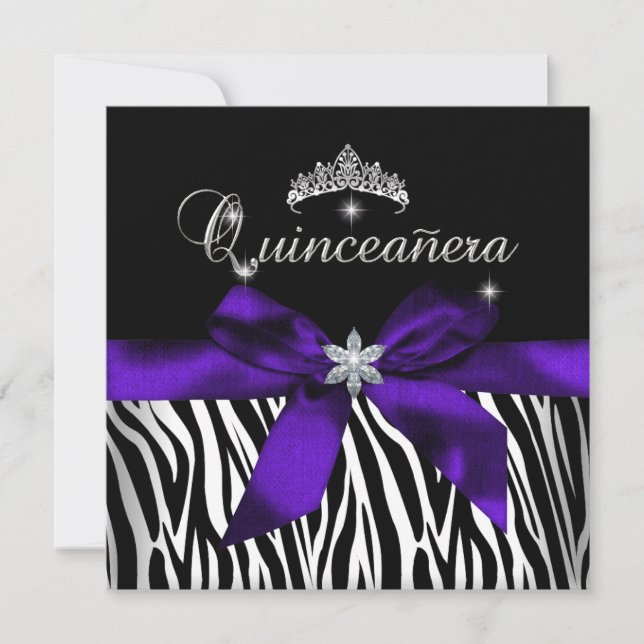 Quinceanera Lila Zebra Schwarz-weiß Diamonds Einladung (Vorderseite)