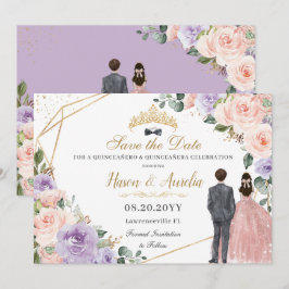 Quinceañera Lilac Blush Floral Twins Boy Girl Save The Date