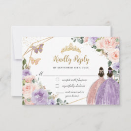 Quinceañera Lilac Blush Rose Gold Twins RSVP Karte