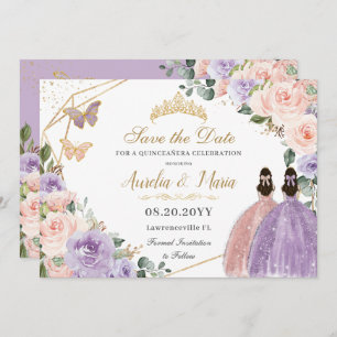 Quinceañera Lilac Blush Rose Gold Twins Save The Date