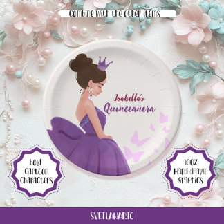 Quinceañera Lilac Elegant Princess Paper Plate Pappteller
