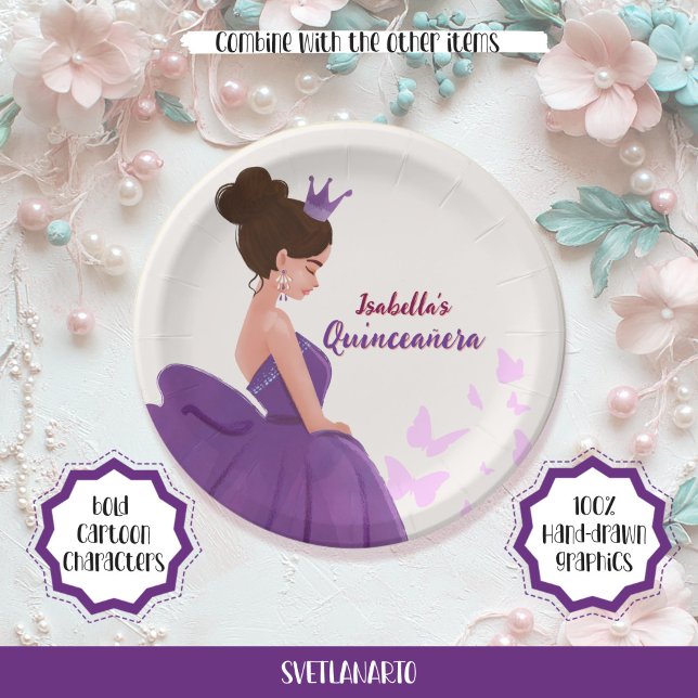 Quinceañera Lilac Elegant Princess Paper Plate Pappteller (Von Creator hochgeladen)