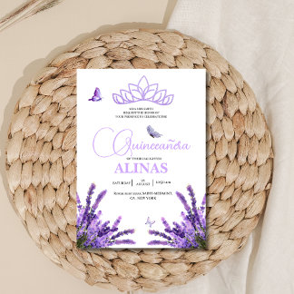 Quinceañera Lilac Floral Crown Tiara & Schmetterli Einladung