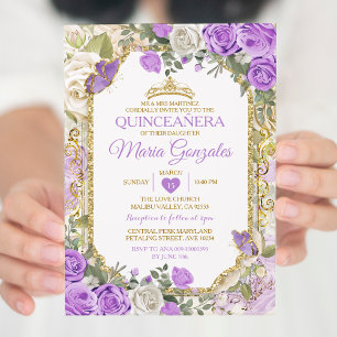 Quinceañera Lilac & Gold Crown Mexican Butterfly Einladung