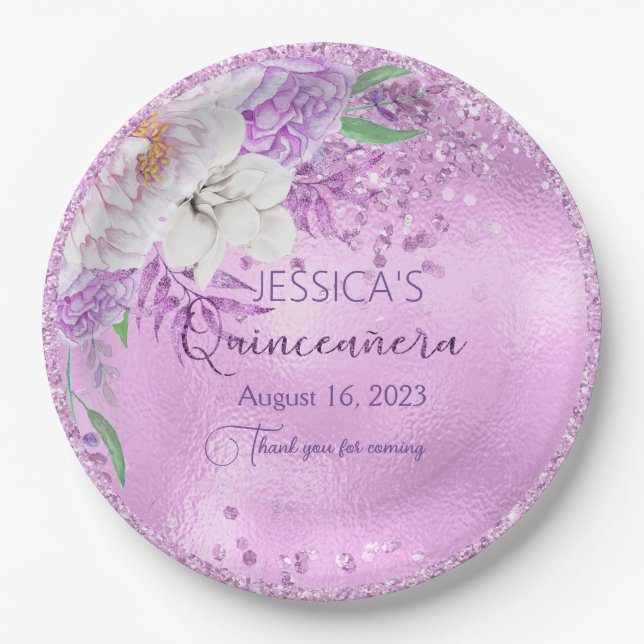 Quinceanera Lilac Lila Blatt Pappteller (Vorderseite)