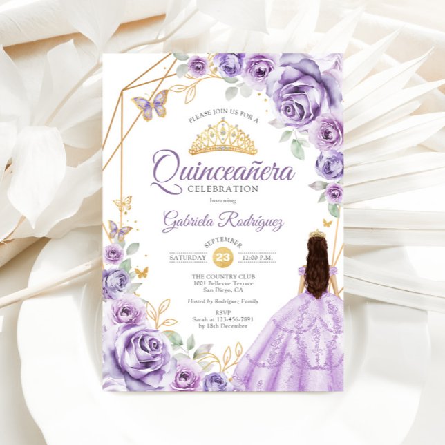 Quinceanera Lilac Lila Dress Floral Einladung (Von Creator hochgeladen)