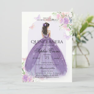 Quinceanera Lilac Lila Dress Floral Princess Einladung