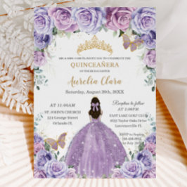 Quinceañera Lilac Lila Floral Gold Schmetterlinge Einladung