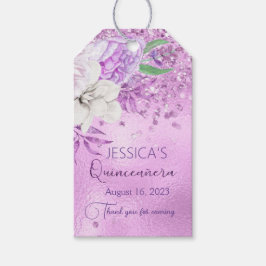 Quinceanera Lilac Lila Glitzer Blumengiftmarke Geschenkanhänger