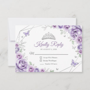 Quinceanera Lilac Lila Silberkleid Blumenbeweis RSVP Karte