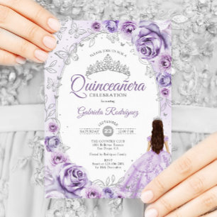 Quinceanera Lilac Lila Silver Floral Einladung