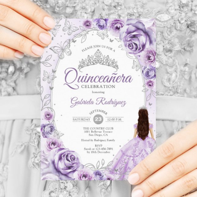 Quinceanera Lilac Lila Silver Floral Einladung (Von Creator hochgeladen)