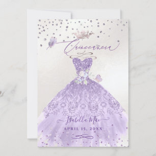 Quinceanera Lilac Lila Silver Glitzer Gown Einladung