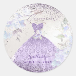 Quinceanera Lilac Lila Silver Glitzer Gown Runder Aufkleber