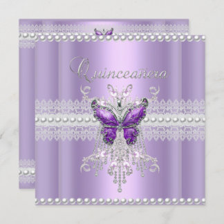 Quinceanera Lilac Pink Pearl Lace Butterfly Einladung