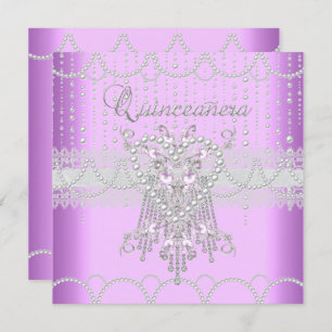 Quinceanera Lilac Pink Pearl Lace Diamond Einladung