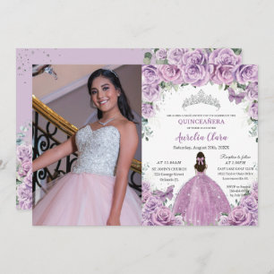 Quinceañera Lilac Purple Blumen Schmetterlinge Kro Einladung