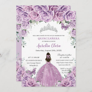 Quinceañera Lilac Purple Blumen Schmetterlinge Kro Einladung
