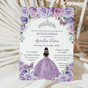 Quinceañera Lilac Purple Blumen Schmetterlinge Kro Einladung