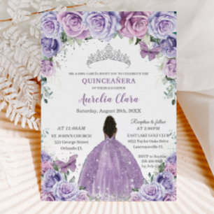 Quinceañera Lilac Purple Flowers Brown Princess Einladung