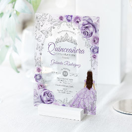 Quinceanera Lilac Purple Silver Floral Acryleinladungen