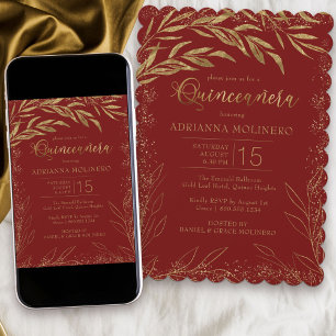 Quinceanera Luxus-Einladung mit roten und goldenen Einladung