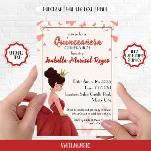 Quinceañera Magenta Einladung der Prinzessin