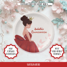 Quinceañera Magenta Elegante Princess Paper Plate Pappteller