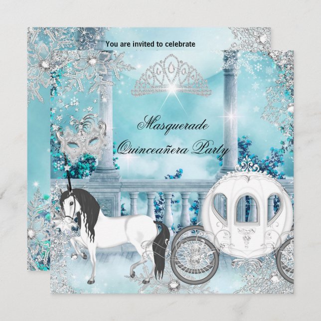 Quinceanera Magical Princess Blue Horriage Einladung (Vorne/Hinten)