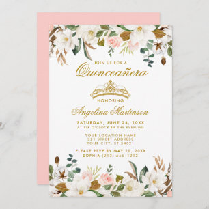 Quinceanera Magnolias Pink Roses Floral Einladung