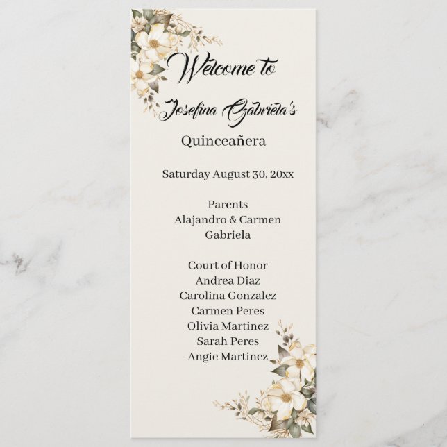 Quinceanera Magnolie doppelseitige Programmkarte  Programm (Vorderseite)