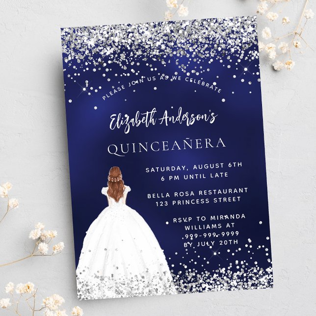 Quinceanera Marine blauen silbernen Kleid Luxus Einladung (Von Creator hochgeladen)