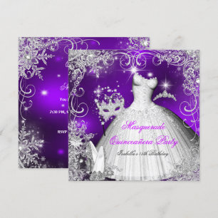 Quinceanera-Maskenball Lila Weiße Schneeflocken 2 Einladung