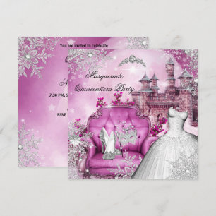 Quinceanera-Maskenball Magische Prinzessin Rosa Einladung