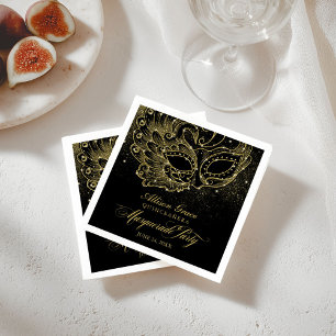 Quinceanera-Maskenballparty Gold Schwarz Serviette