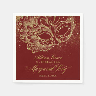 Quinceanera-Maskenparty Gold Burgund Serviette