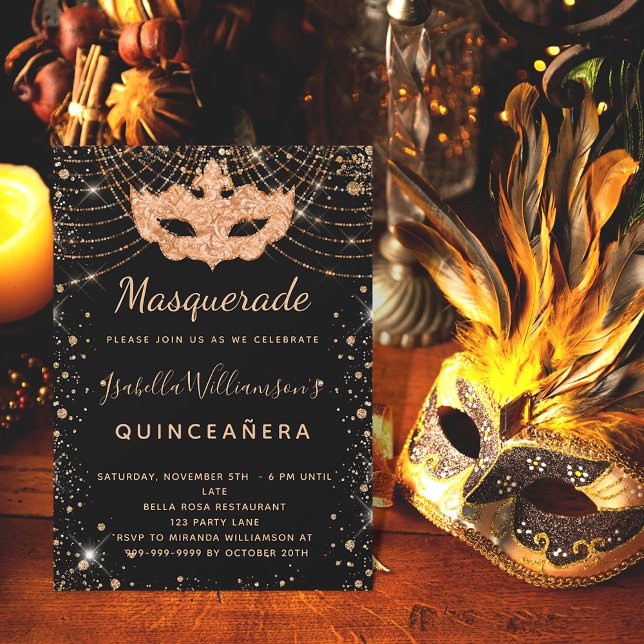 Quinceanera Maskerade Gold aus lila Glitzer Einladung (Von Creator hochgeladen)