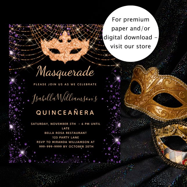 Quinceanera Maskerade lila Einladung (Von Creator hochgeladen)