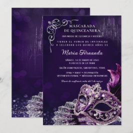 Quinceañera-Maskerade Lila Silber Elegant Einladung