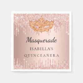 Quinceanera Maskerade Rose Gold Glitzer Serviette
