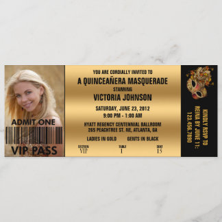 Quinceañera Maskerade VIP-Aufnahme-Karte Einladung