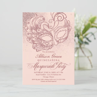 Quinceanera Masquerade Einladung Rosa Rose Gold