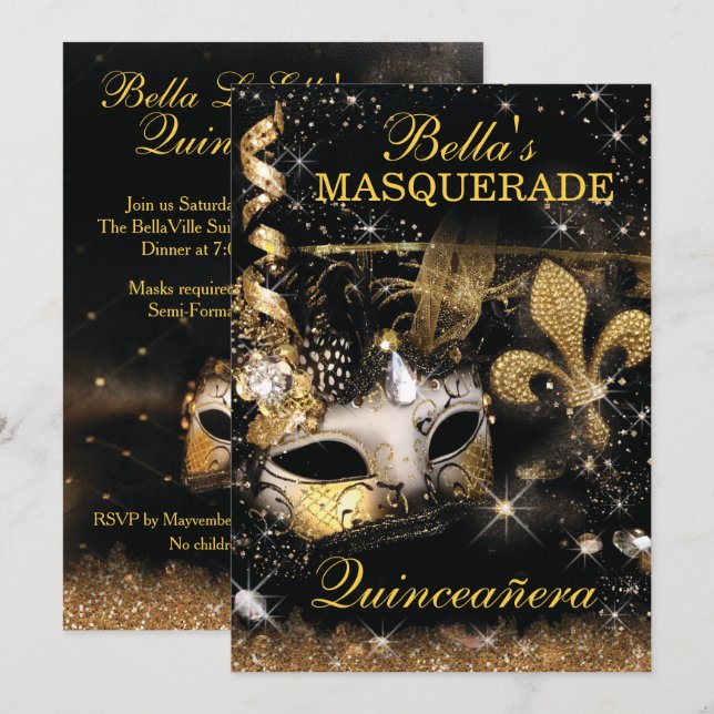 Quinceanera Masquerade Geburtstagsparty Einladunge Einladung (Vorne/Hinten)