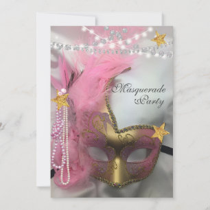 Quinceanera-Masquerade Gold Glitter Rosa Perlen Einladung