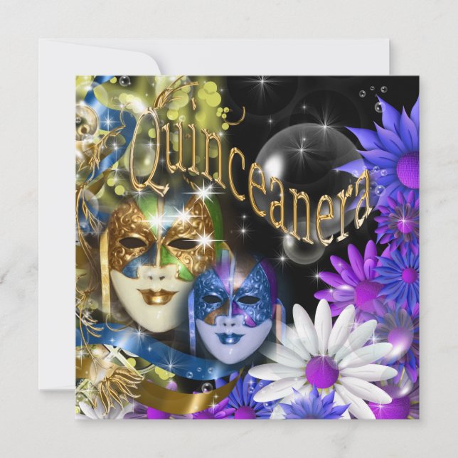 Quinceanera Masquerade Maske PERSONALISIEREN Einladung (Vorderseite)