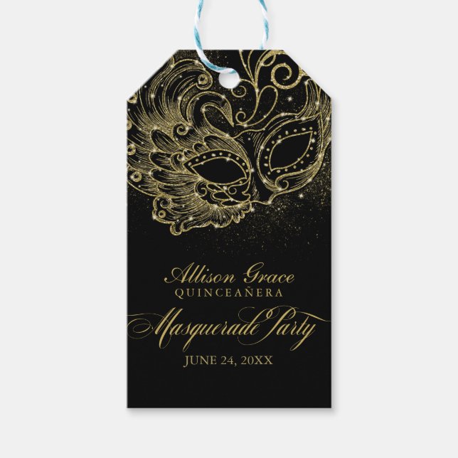 Quinceanera Masquerade Party Gold Black Geschenkanhänger (Vorderseite)