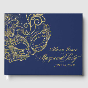 Quinceanera Masquerade Party Gold Blue Gästebuch