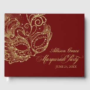 Quinceanera Masquerade Party Gold Burgund Gästebuch