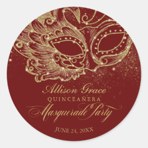 Quinceanera Masquerade Party Gold Burgund Runder Aufkleber