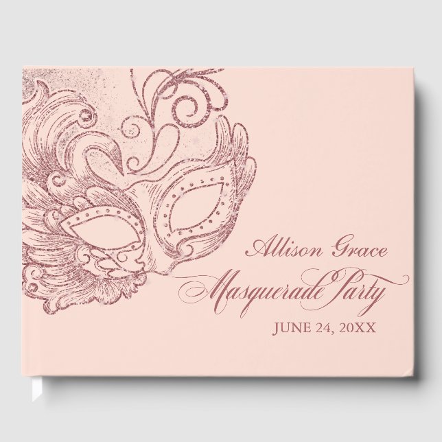 Quinceanera Masquerade Party Rose Gold Pink Gästebuch (Vorderseite)